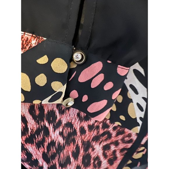 Nominal Blouse Womens 14 Geometric Animal Print Sheer Lace Back Gems Flowy - Picture 6 of 12